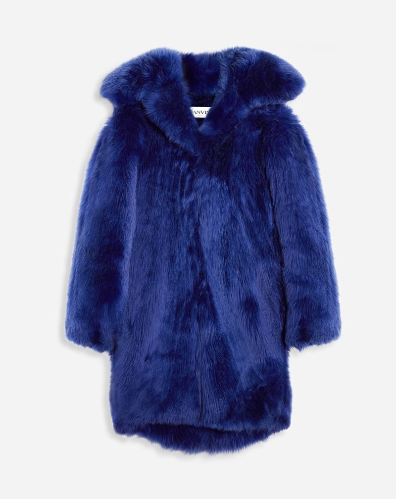 Lanvin Long Fur Coat Rockar Dam Blå | UL31-4961J7
