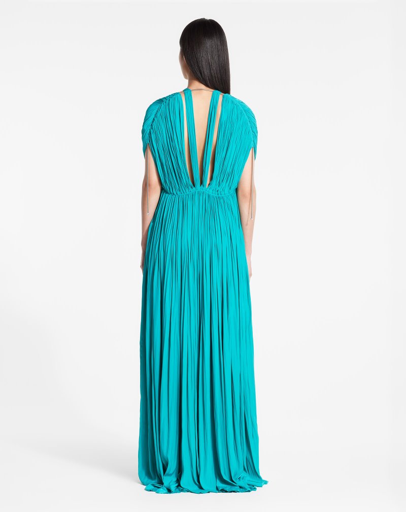 Lanvin Long Pleated Dress Klänning Dam Turkos | CE94-9194Y9