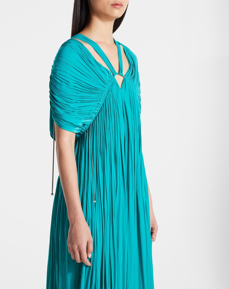 Lanvin Long Pleated Dress Klänning Dam Turkos | CE94-9194Y9