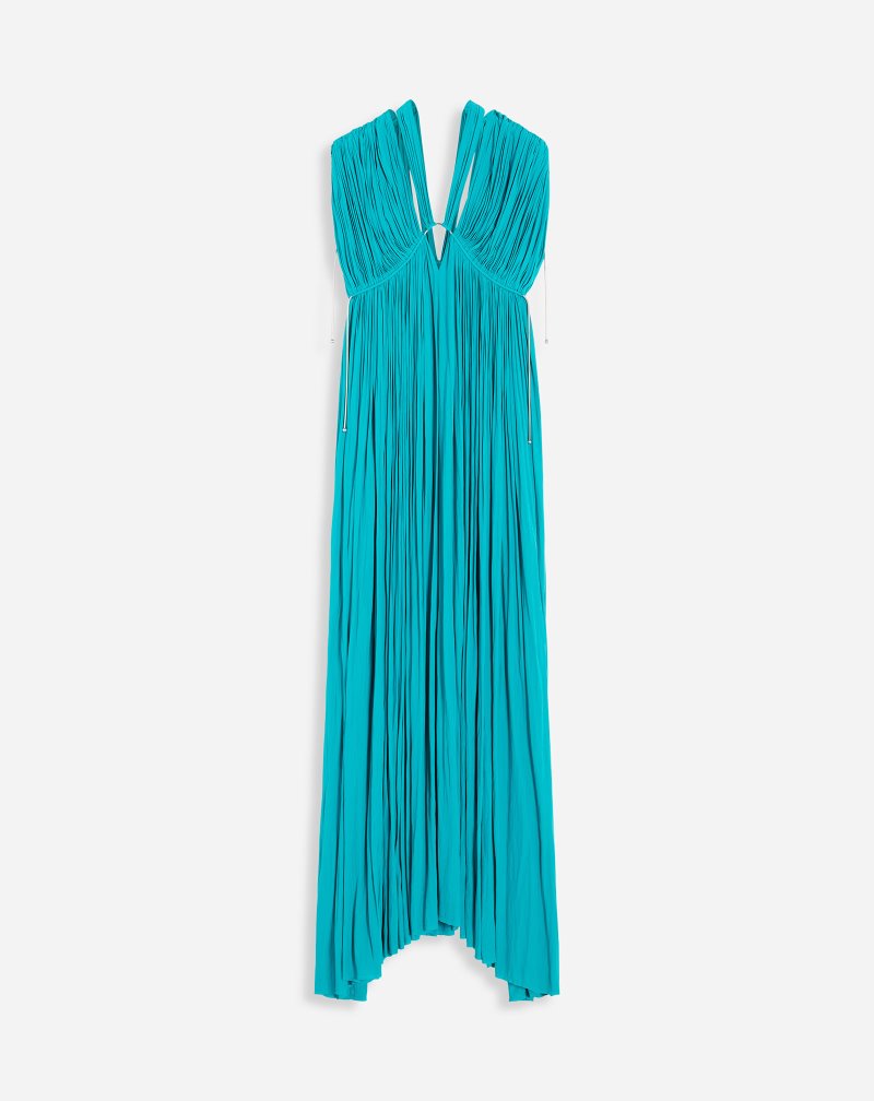 Lanvin Long Pleated Dress Klänning Dam Turkos | CE94-9194Y9