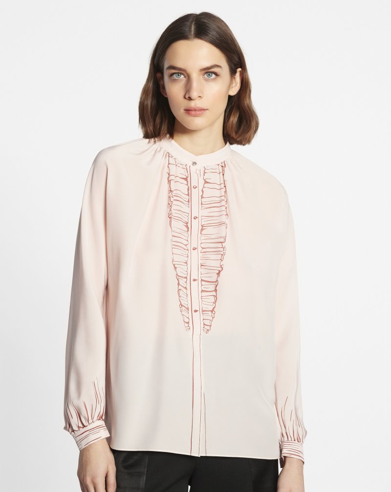 Lanvin Long-sleeve Blouse With Trompe L'Oeil Print Blus Dam Ljusrosa | NU47-5297Z2