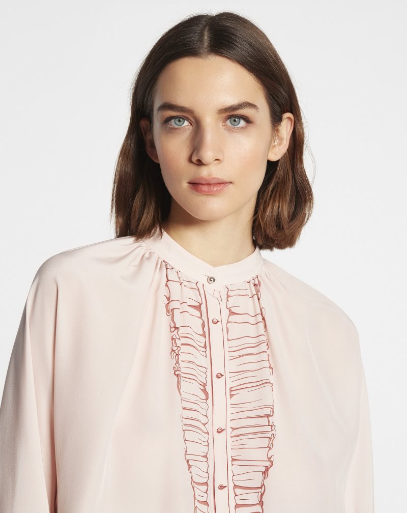 Lanvin Long-sleeve Blouse With Trompe L'Oeil Print Blus Dam Ljusrosa | NU47-5297Z2