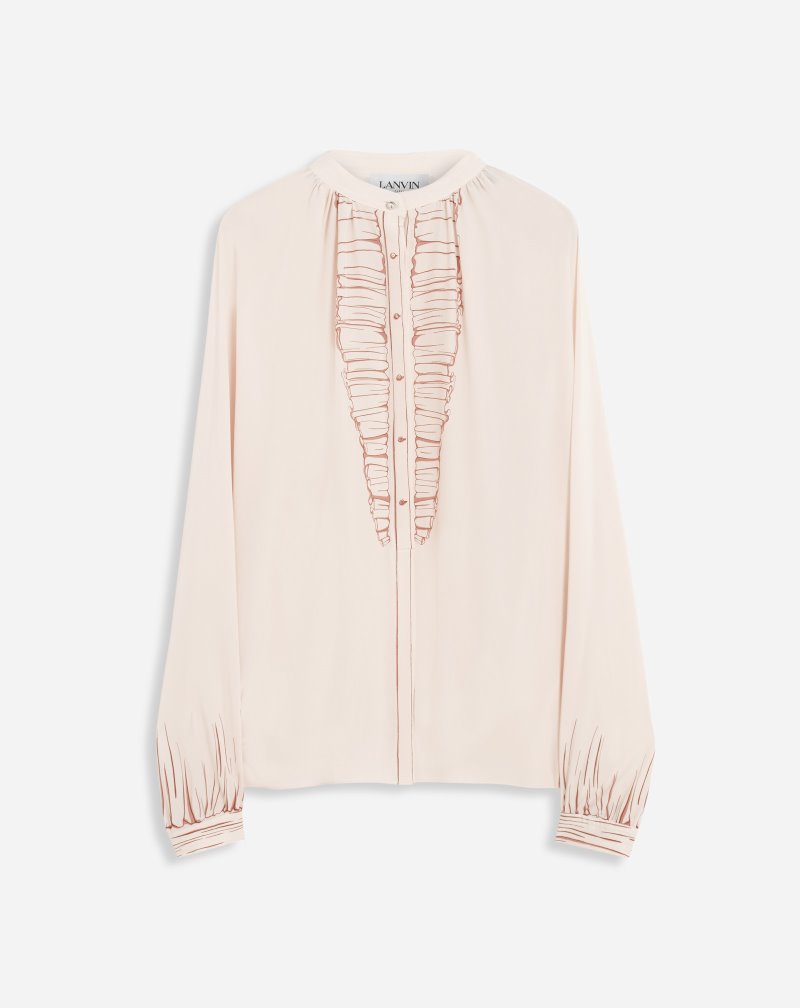 Lanvin Long-sleeve Blouse With Trompe L'Oeil Print Blus Dam Ljusrosa | NU47-5297Z2