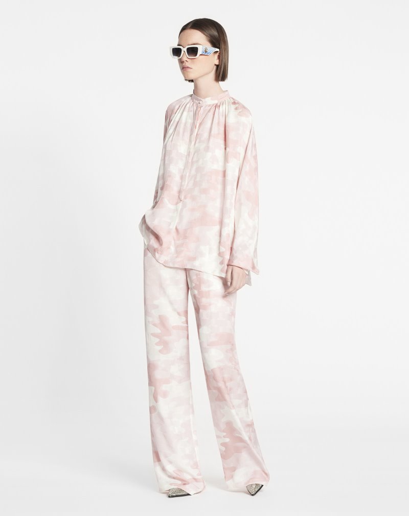 Lanvin Long-sleeve Printed Blouse Blus Dam Ljusrosa | LS59-5539M3