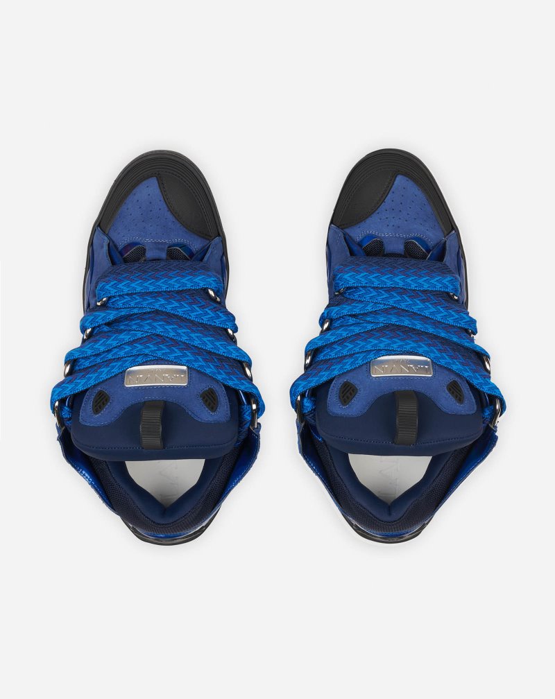 Lanvin Metallic Leather Curb Sneakers Sneakers Dam Blå | SC76-6076H6