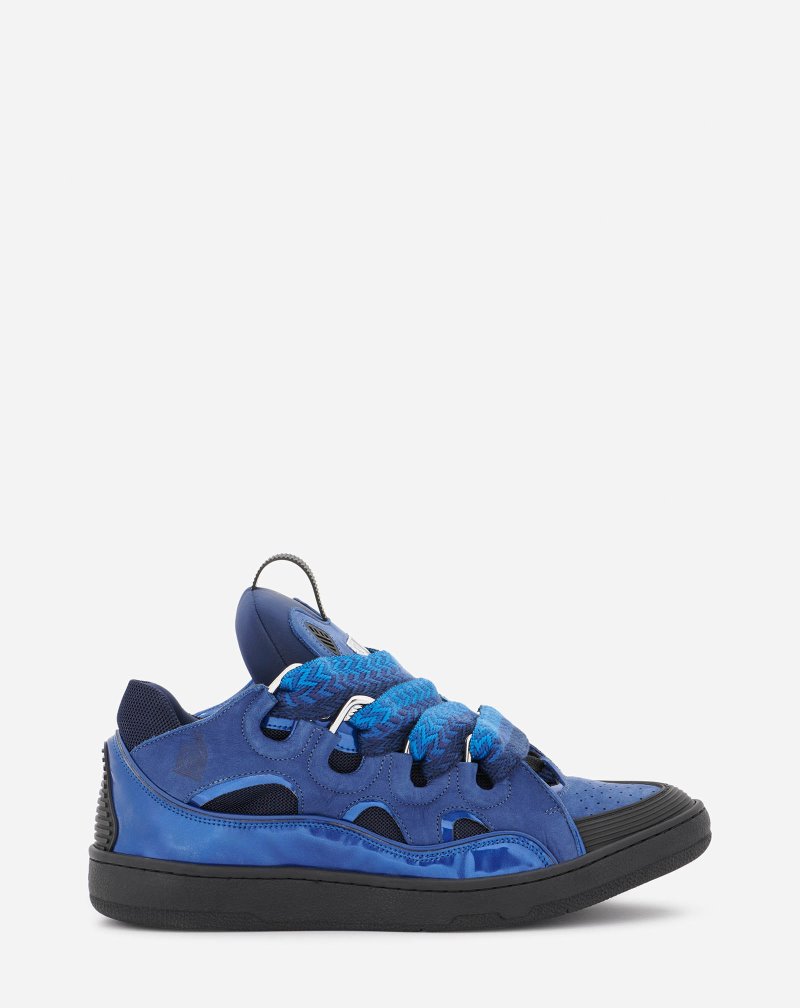 Lanvin Metallic Leather Curb Sneakers Sneakers Dam Blå | SC76-6076H6
