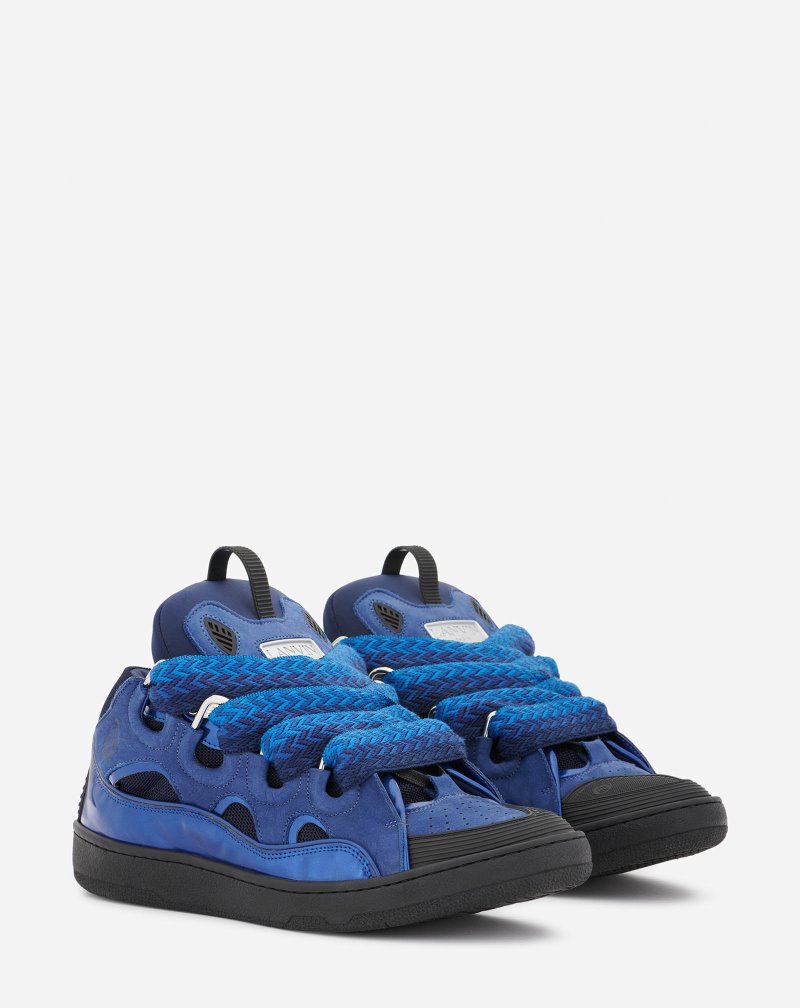 Lanvin Metallic Leather Curb Sneakers Sneakers Herr Blå | ES07-2267L1
