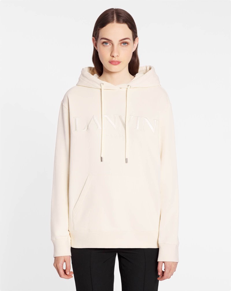 Lanvin Paris Embroidered Hoodie Hoodie Dam Beige | YY59-9479Z0