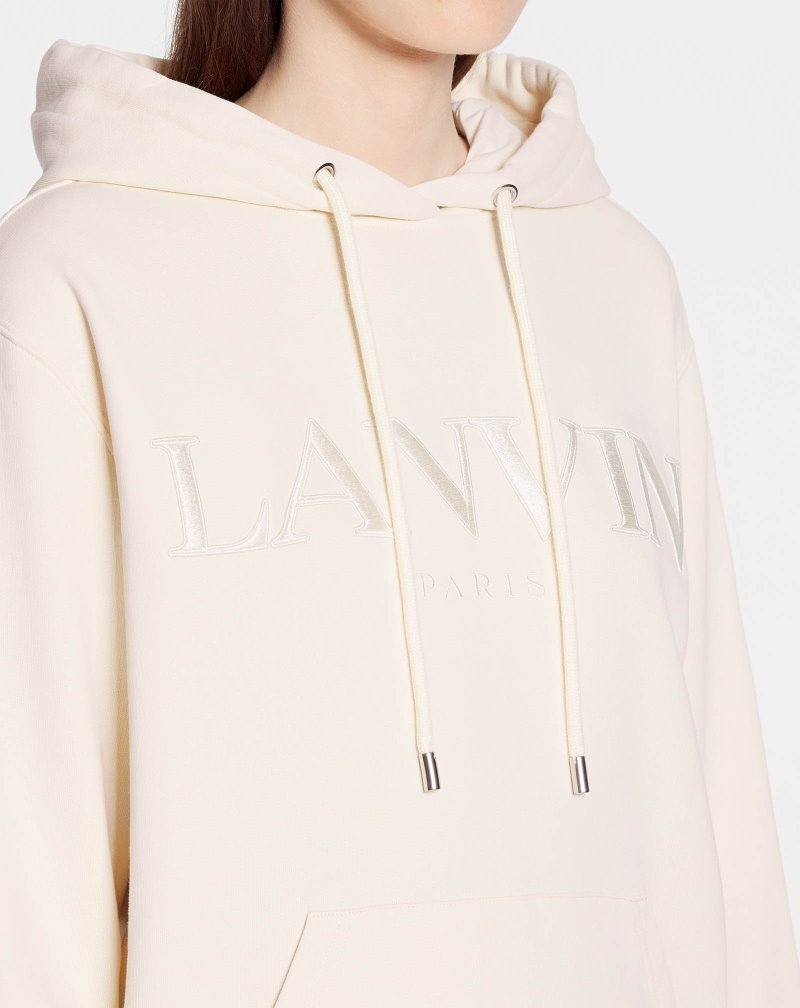 Lanvin Paris Embroidered Hoodie Hoodie Dam Beige | YY59-9479Z0