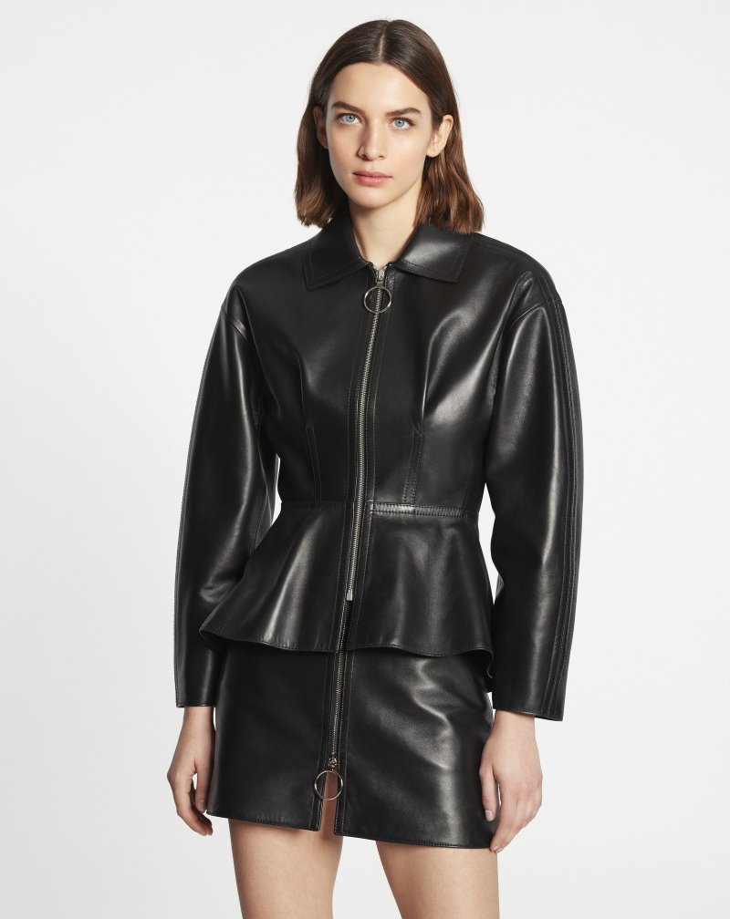 Lanvin Peplum Leather Jacket Jackor Dam Svarta | ZD72-6152B5