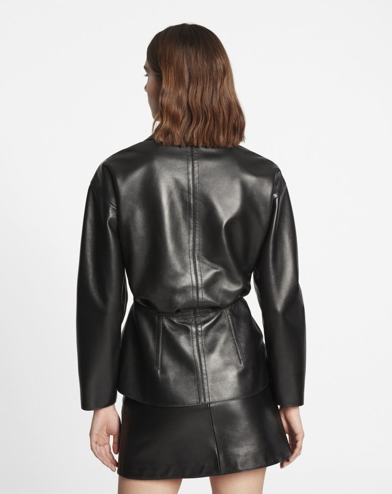 Lanvin Peplum Leather Jacket Jackor Dam Svarta | ZD72-6152B5