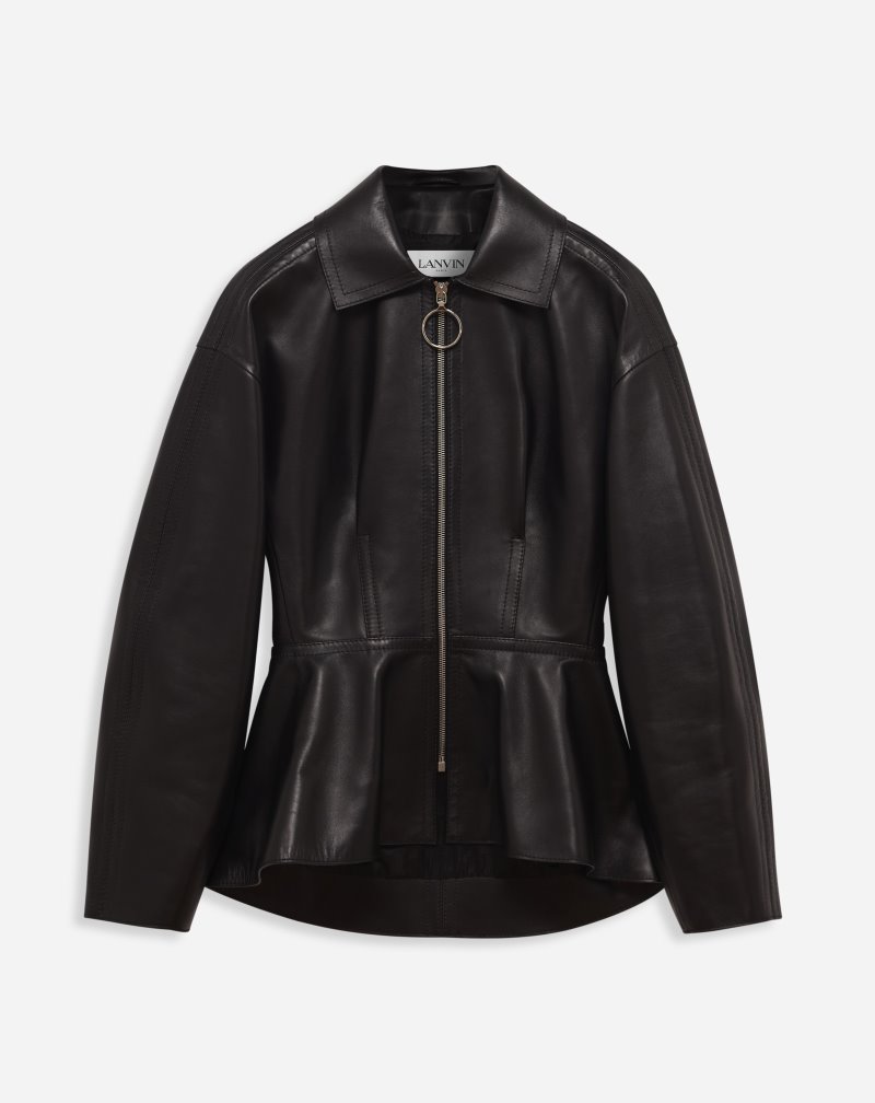 Lanvin Peplum Leather Jacket Jackor Dam Svarta | ZD72-6152B5