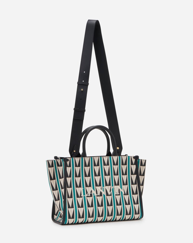 Lanvin Pm Tote Bag In Cotton Weave Tote Herr Mörkgröna Beige Svarta | JB38-9338Y8