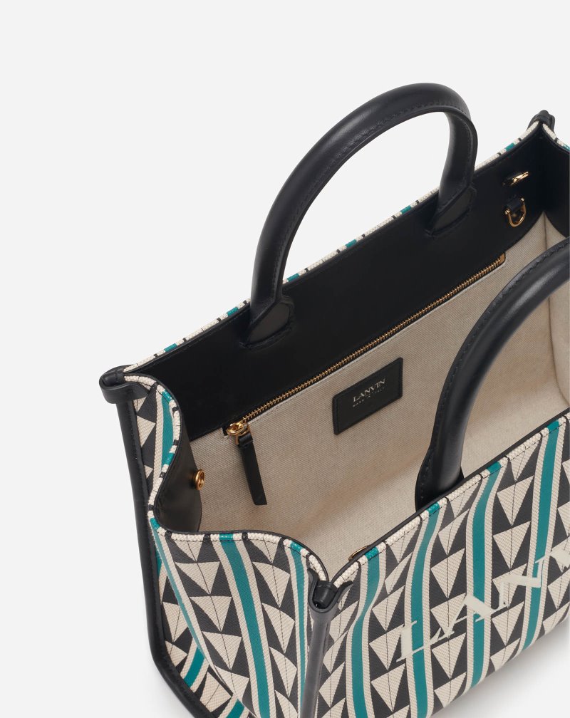 Lanvin Pm Tote Bag In Cotton Weave Tote Herr Mörkgröna Beige Svarta | JB38-9338Y8
