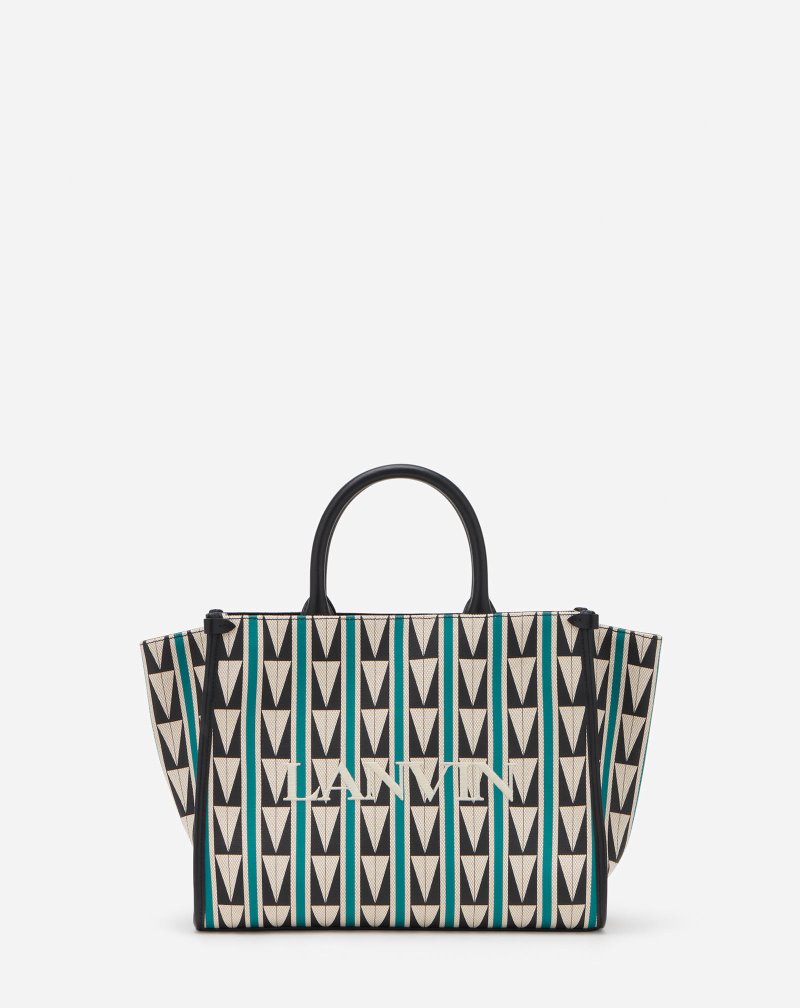 Lanvin Pm Tote Bag In Cotton Weave Tote Herr Mörkgröna Beige Svarta | JB38-9338Y8