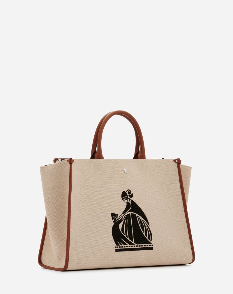 Lanvin Printed Canvas In&Out Bag Mm Toteväska Herr Beige Bruna | SN76-3076Q8