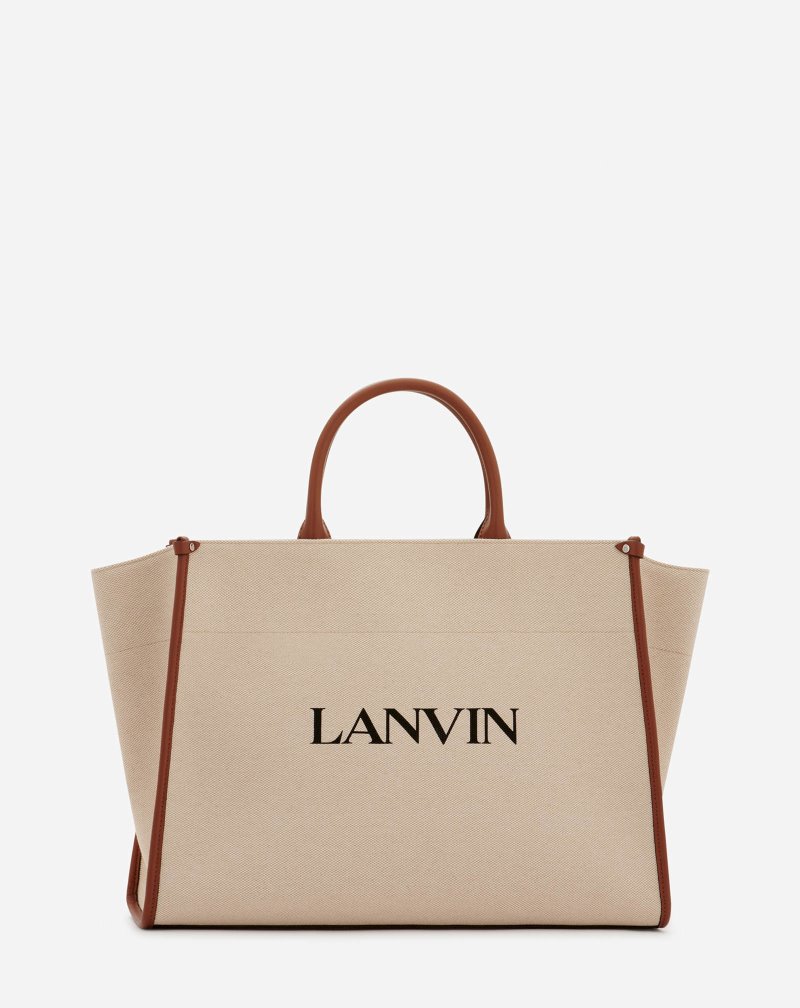 Lanvin Printed Canvas In&Out Bag Mm Toteväska Herr Beige Bruna | SN76-3076Q8