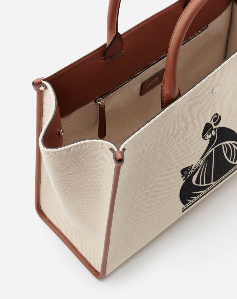 Lanvin Printed Canvas In&Out Bag Mm Toteväska Herr Beige Bruna | SN76-3076Q8