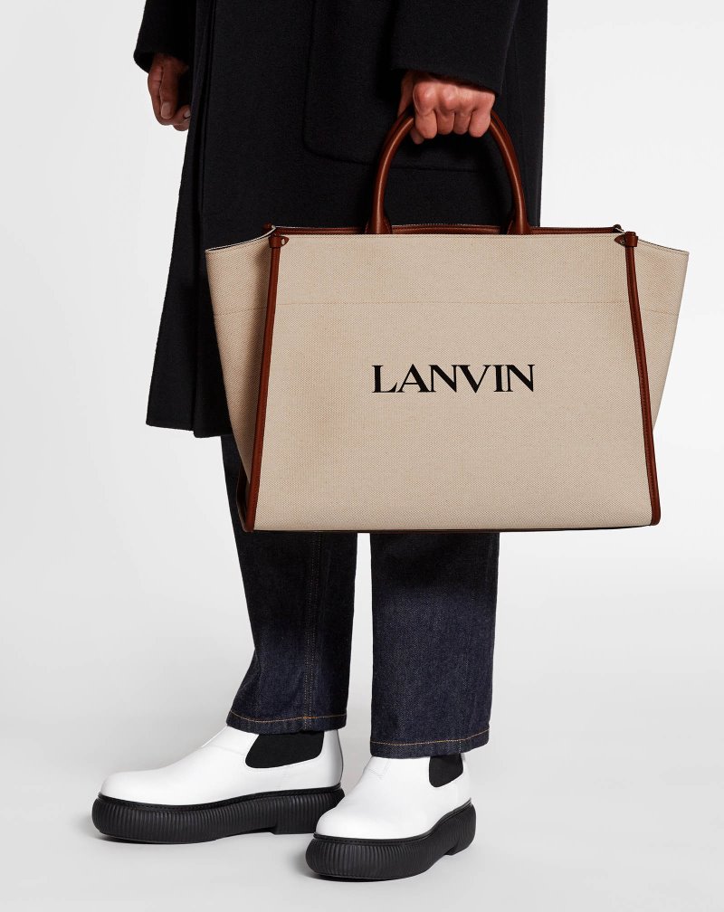 Lanvin Printed Canvas In&Out Bag Mm Toteväska Herr Beige Bruna | SN76-3076Q8