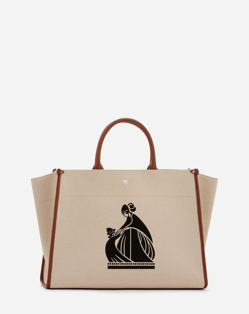 Lanvin Printed Canvas In&Out Bag Mm Toteväska Herr Beige Bruna | SN76-3076Q8