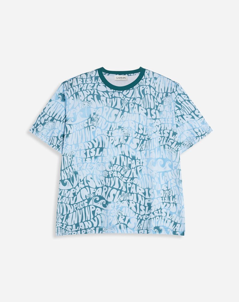 Lanvin Printed Wave T Shirts T-shirt Herr Gröna | SJ50-8200T3