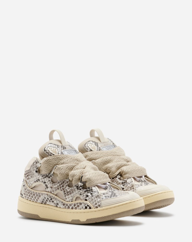 Lanvin Python Print Leather Curb Sneakers Sneakers Dam Beige | RR92-9182W0