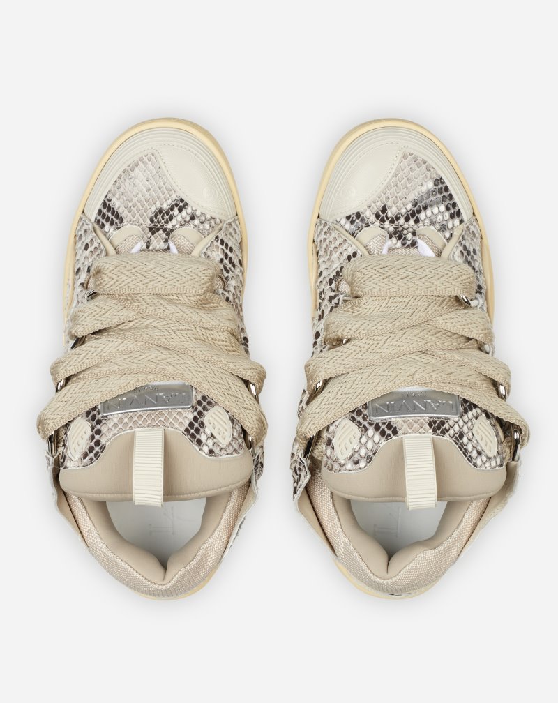 Lanvin Python Print Leather Curb Sneakers Sneakers Dam Beige | RR92-9182W0