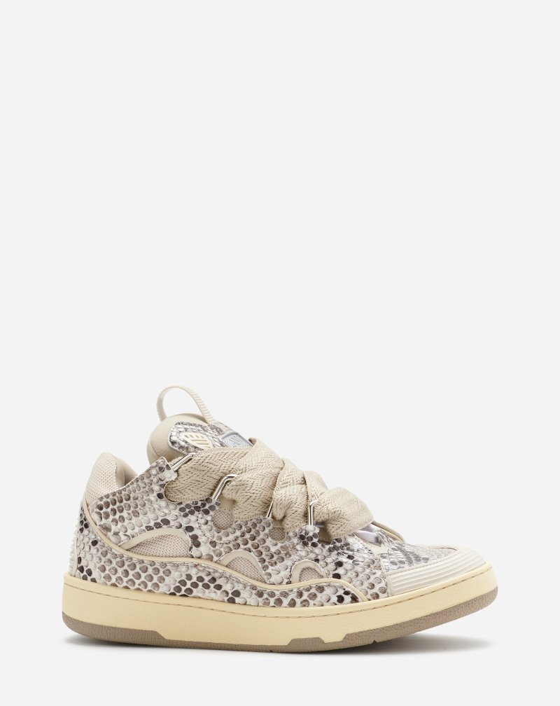 Lanvin Python Print Leather Curb Sneakers Sneakers Dam Beige | RR92-9182W0