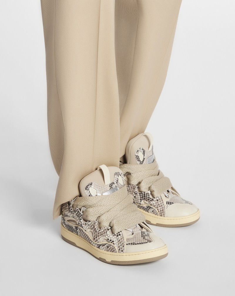 Lanvin Python Print Leather Curb Sneakers Sneakers Herr Beige | GH01-1511M4