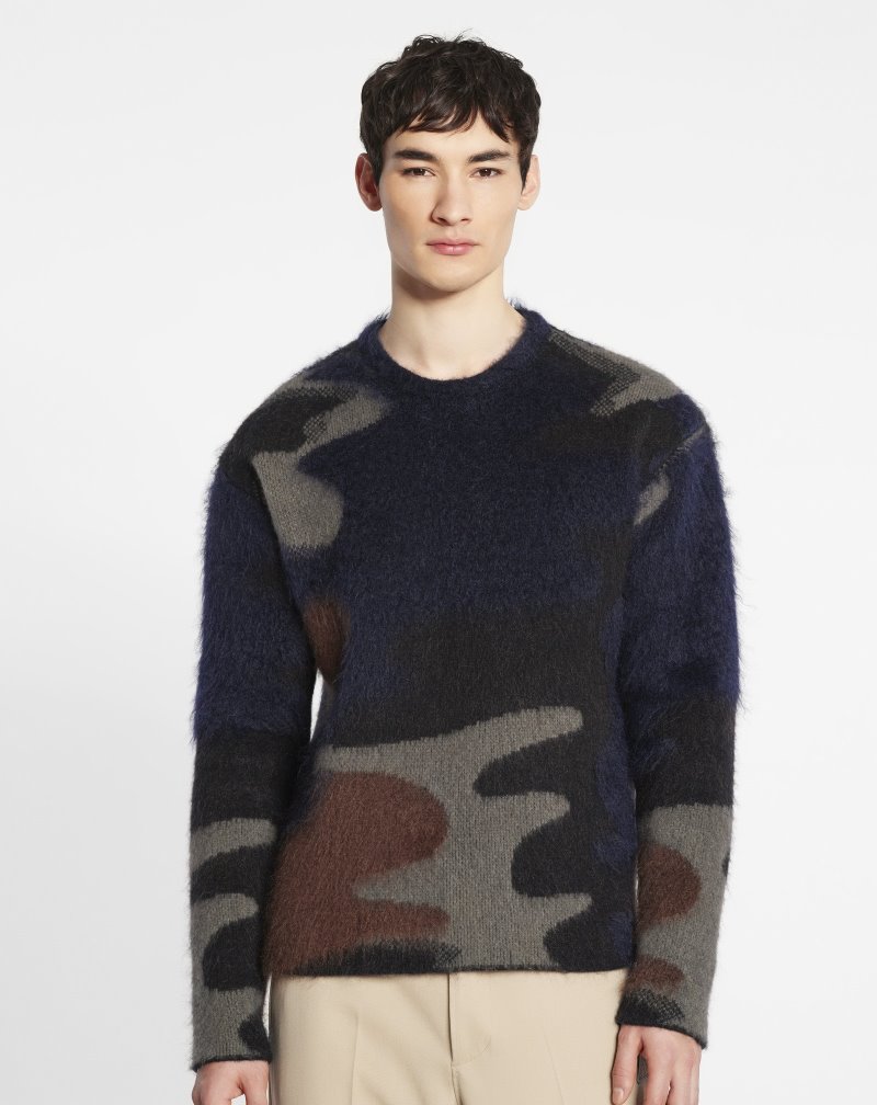 Lanvin Round Neck Camouflage Knit Sweater Tröjor Herr Svarta Olika Färger | UW97-1977C7
