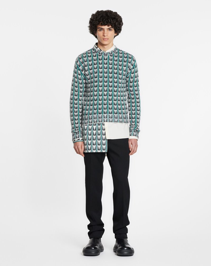 Lanvin Round Neck Jacquard Sweater With Art Deco-inspired Triangles Tröjor Herr Gröna | FL36-0666H2