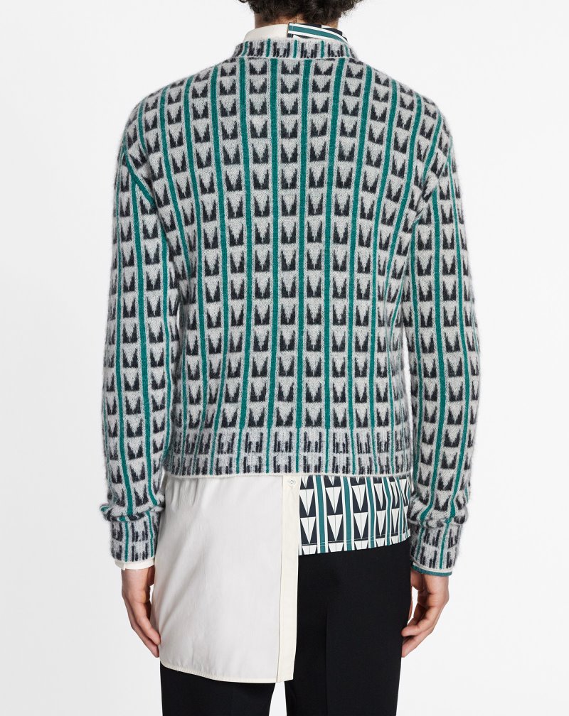 Lanvin Round Neck Jacquard Sweater With Art Deco-inspired Triangles Tröjor Herr Gröna | FL36-0666H2