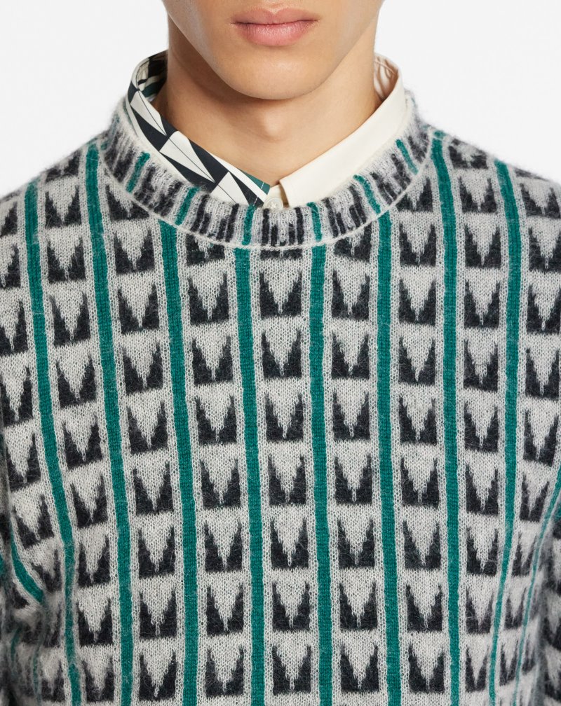 Lanvin Round Neck Jacquard Sweater With Art Deco-inspired Triangles Tröjor Herr Gröna | FL36-0666H2