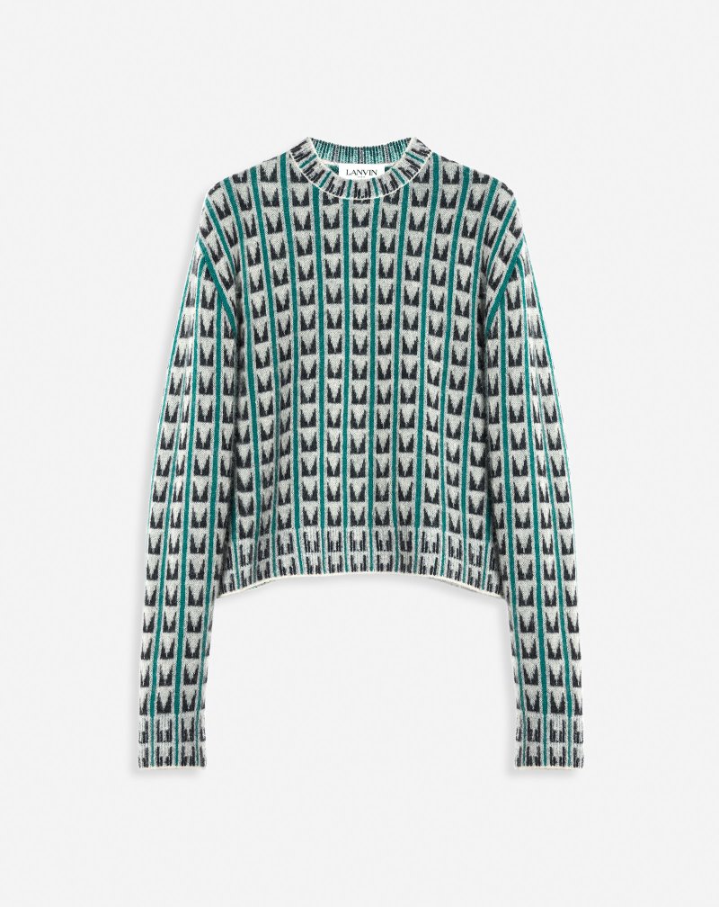 Lanvin Round Neck Jacquard Sweater With Art Deco-inspired Triangles Tröjor Herr Gröna | FL36-0666H2