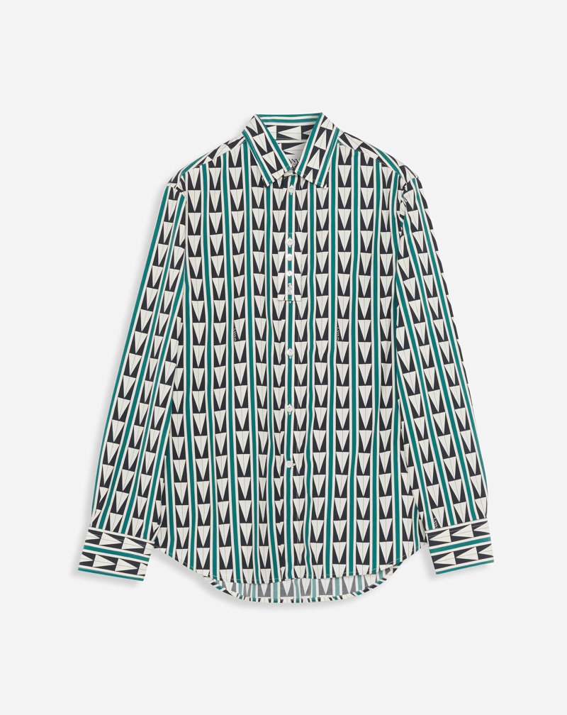 Lanvin Shirts Printed With Art Deco-inspired Triangles Skjorta Herr Gröna Beige | FV49-0539V8