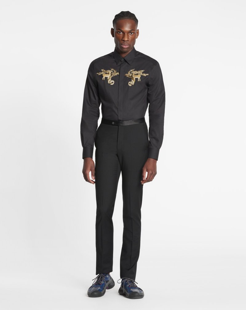 Lanvin Shirts With Embroidery Skjorta Herr Svarta | KF40-6640O2