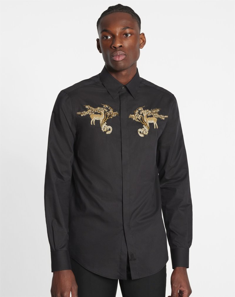 Lanvin Shirts With Embroidery Skjorta Herr Svarta | KF40-6640O2