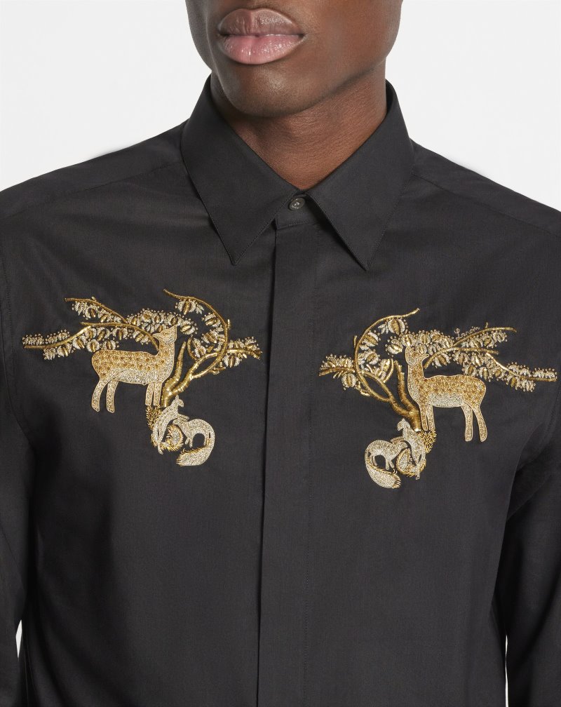 Lanvin Shirts With Embroidery Skjorta Herr Svarta | KF40-6640O2