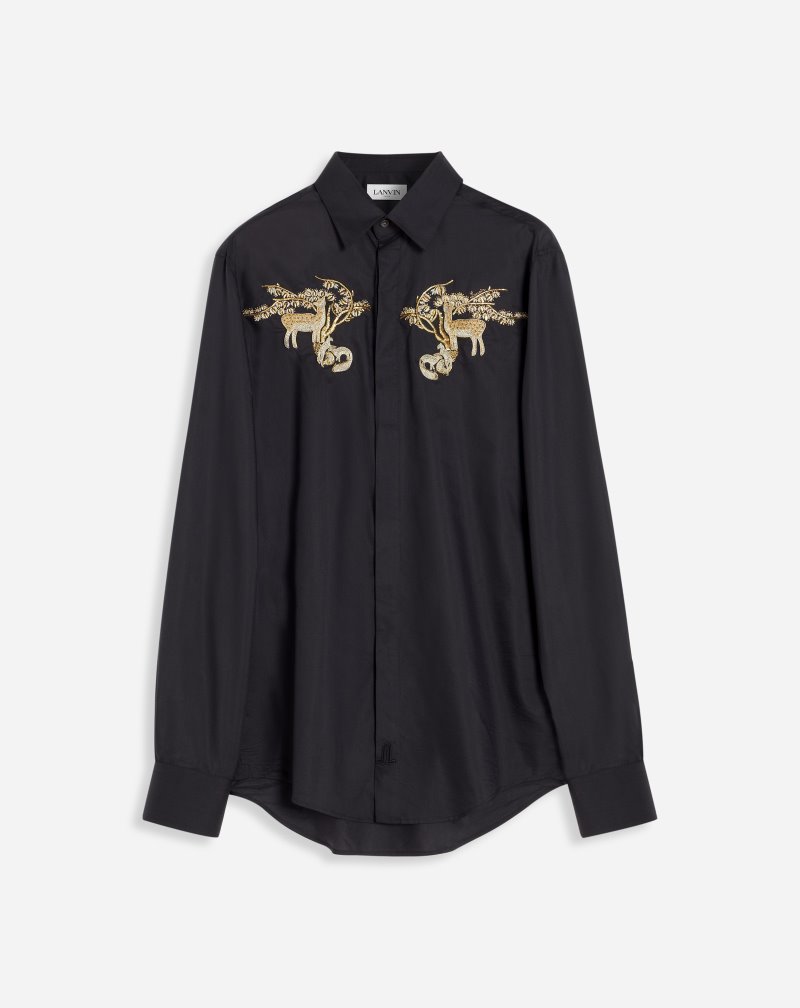Lanvin Shirts With Embroidery Skjorta Herr Svarta | KF40-6640O2
