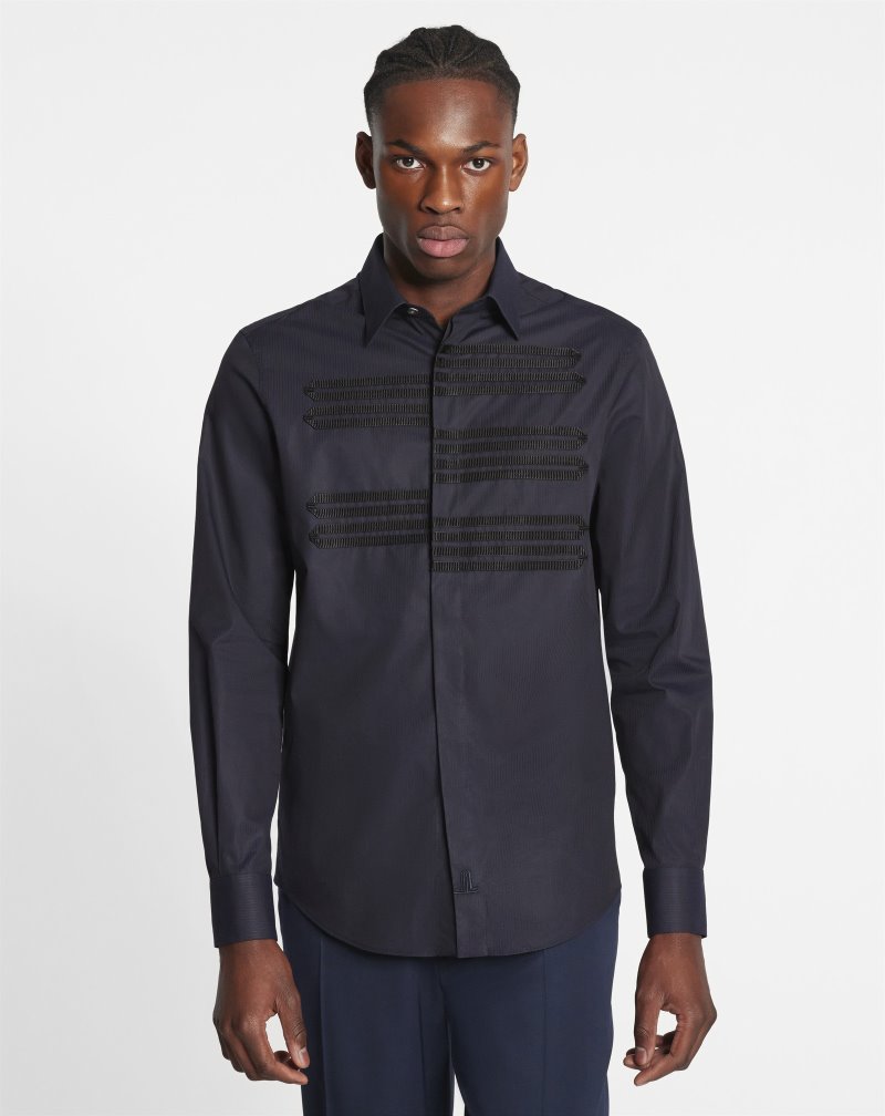 Lanvin Shirts With Grosgrain Details Skjorta Herr Blå | IX80-8830J8