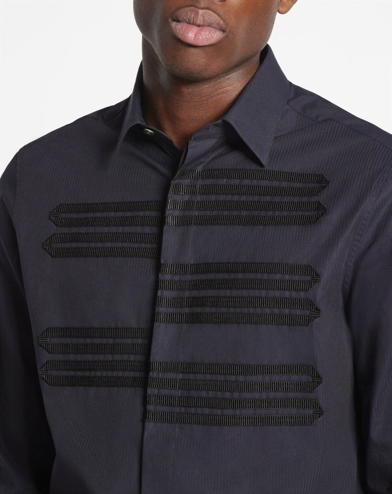 Lanvin Shirts With Grosgrain Details Skjorta Herr Blå | IX80-8830J8