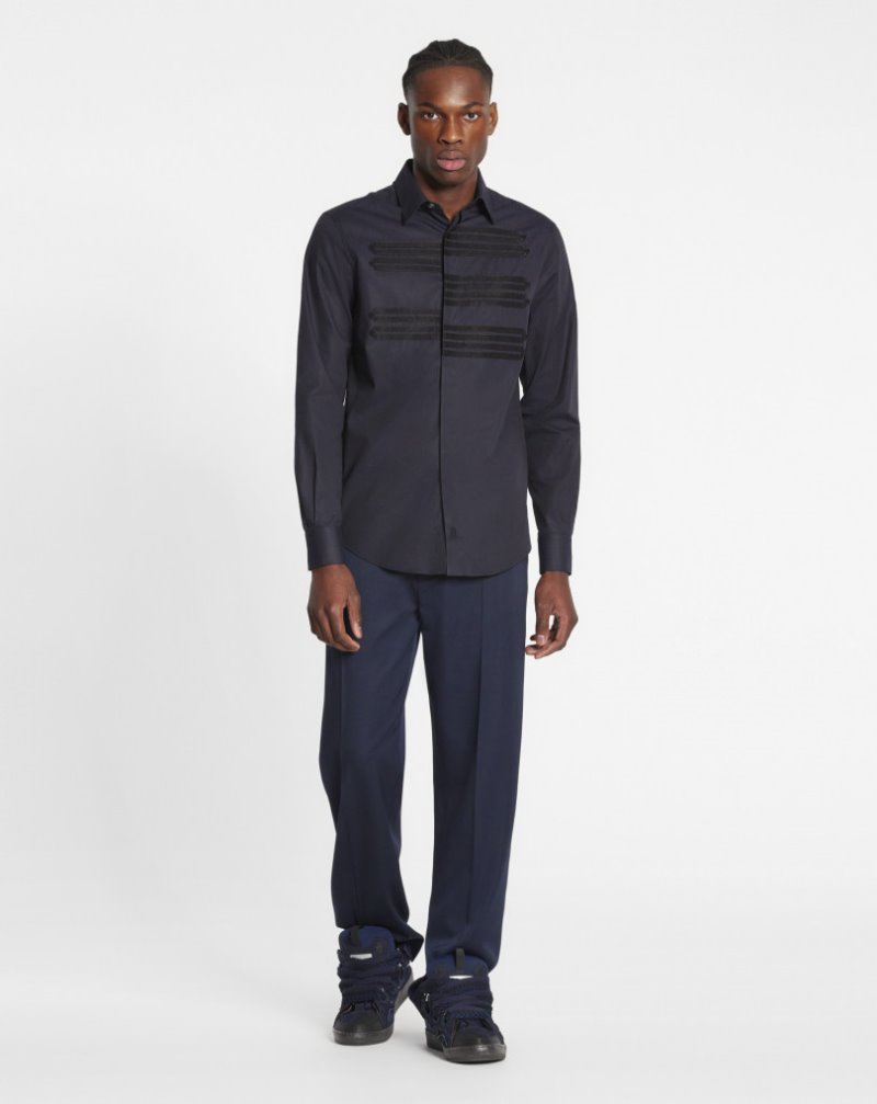 Lanvin Shirts With Grosgrain Details Skjorta Herr Blå | IX80-8830J8