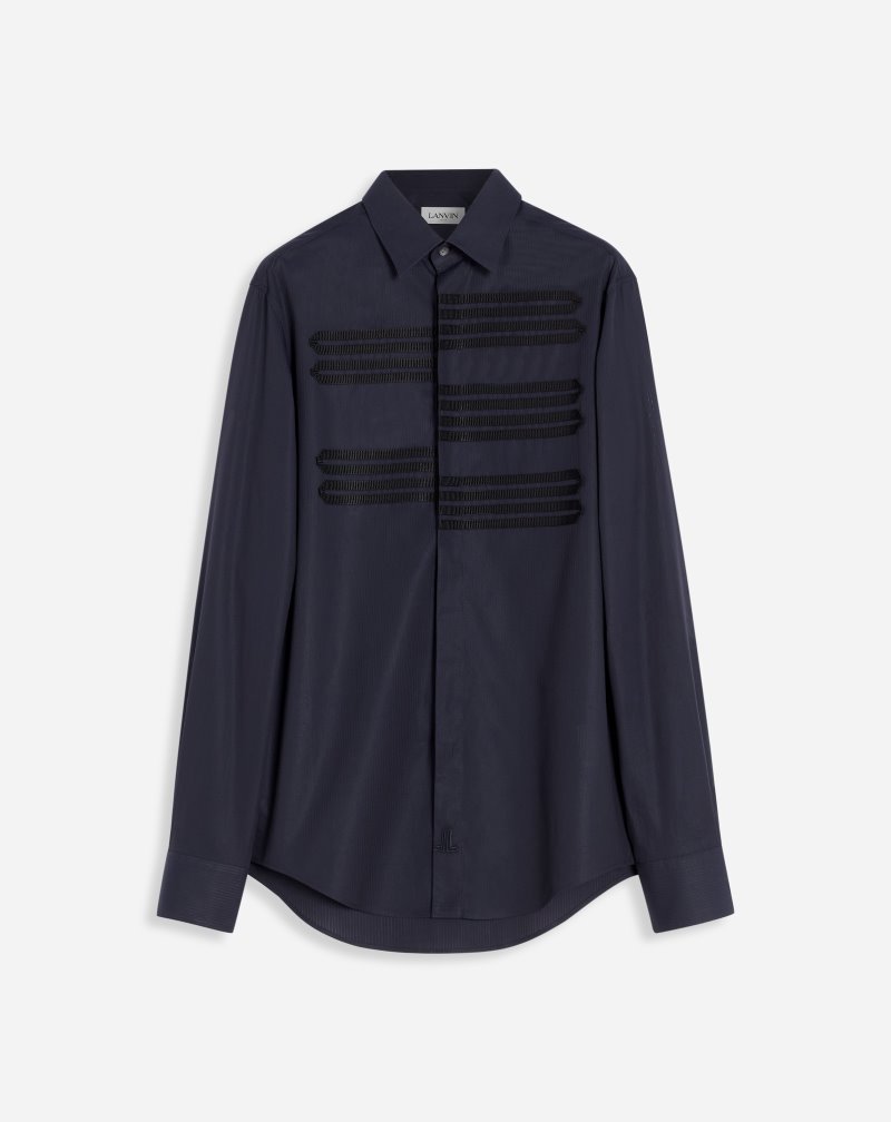 Lanvin Shirts With Grosgrain Details Skjorta Herr Blå | IX80-8830J8