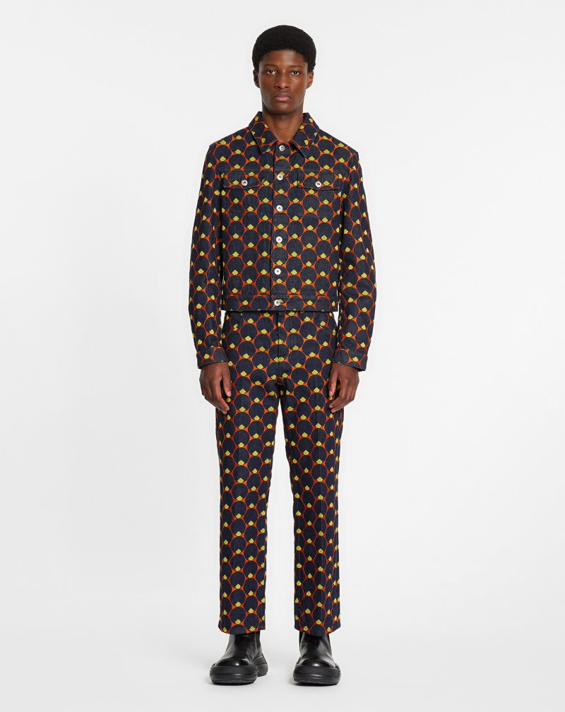 Lanvin Straight Pants In Art Deco Embroidered Denim Byxor Herr Marinblå Blå Orange | KC61-9091N0