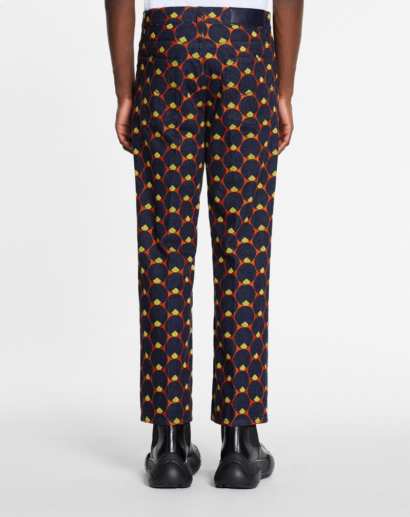 Lanvin Straight Pants In Art Deco Embroidered Denim Byxor Herr Marinblå Blå Orange | KC61-9091N0