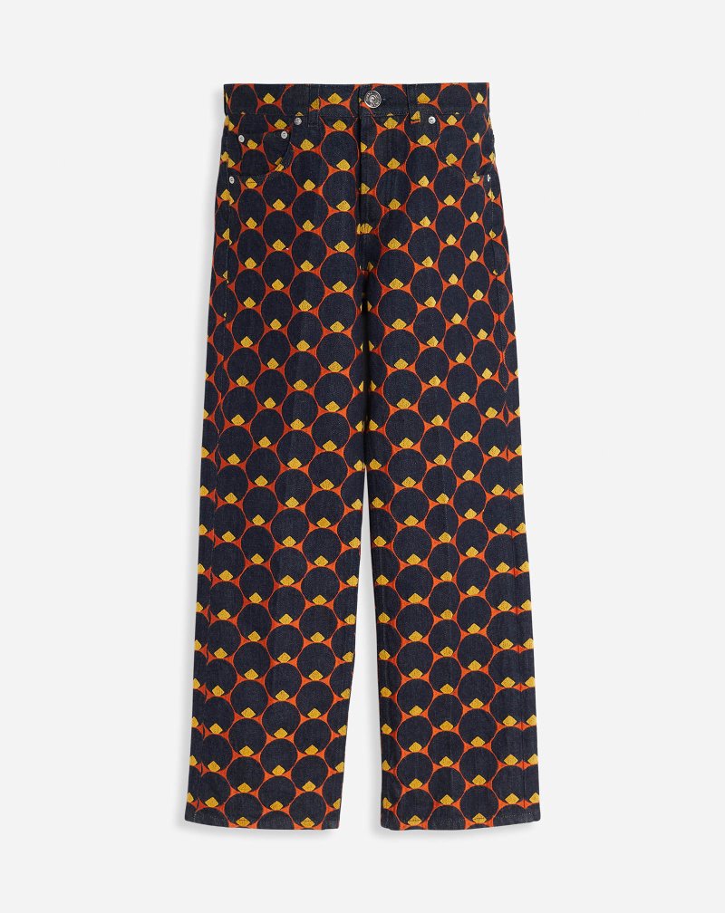 Lanvin Straight Pants In Art Deco Embroidered Denim Byxor Herr Marinblå Blå Orange | KC61-9091N0