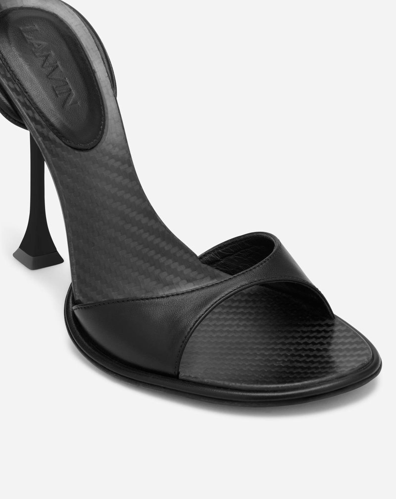 Lanvin Straplight Leather Sandals Sandaler Dam Svarta Svarta | VA25-0755M3