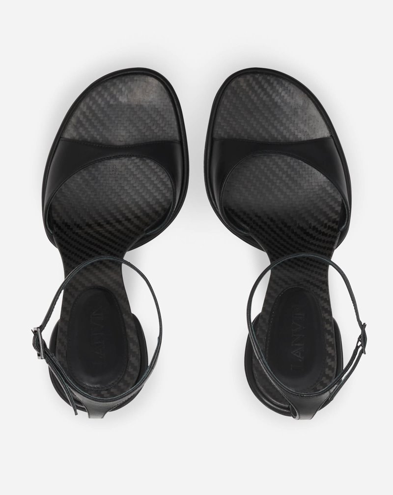 Lanvin Straplight Leather Sandals Sandaler Dam Svarta Svarta | VA25-0755M3