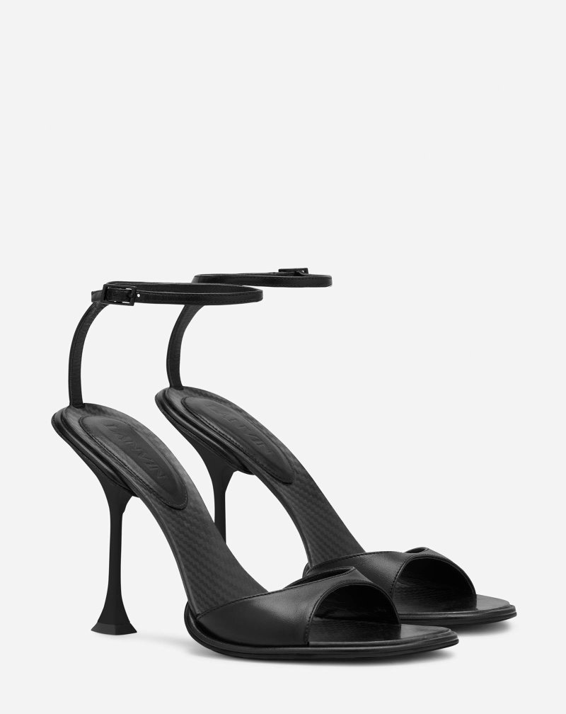 Lanvin Straplight Leather Sandals Sandaler Dam Svarta Svarta | VA25-0755M3