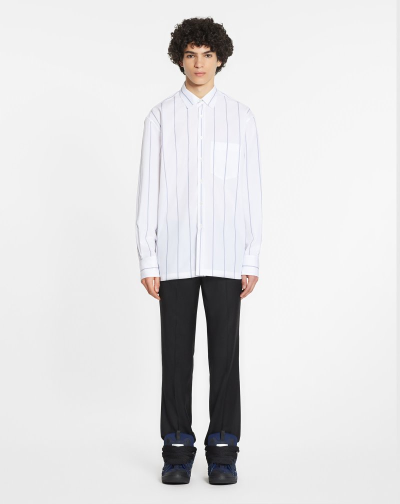 Lanvin Striped Casual Shirts Skjorta Herr Vita Blå | SY44-2774N1